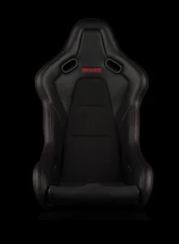 Braum Racing Falcon-S Series Fixed Back Bucket Seat (Each) - Black Leatherette|Alcantara Inserts w/ Red Stitching                                     - BRR9S-BKRS - Image 2