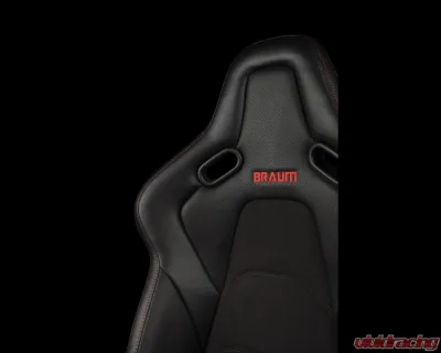 Braum Racing Falcon-S Series Fixed Back Bucket Seat (Each) - Black Leatherette|Alcantara Inserts w/ Red Stitching - BRR9S-BKRS