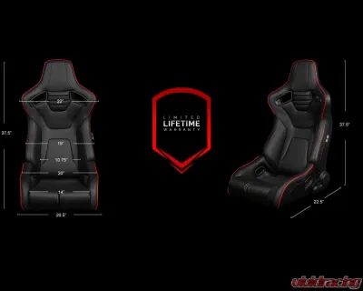 Braum Racing Elite-R Series Sport Seats (Pair) - Red Cloth w/ Black Trim - BRR1R-RFBP