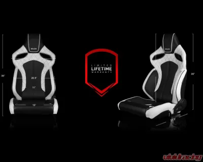 Braum Racing Orue Series Sport Seats (Pair) - White Diamond Leatherette w/ Black Trim - BRR6-WDBS