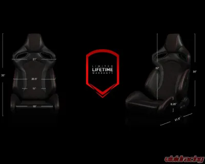 Braum Racing Orue-S Series Sport Reclinable Seats (Pair) - Black Leatherette|Honeycomb Alcantara w/ Red Stitching - BRR6S-HXRS