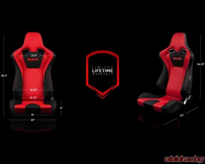 Braum Racing Venom Series Sport Seats (Pair) - Black|Red Cloth w/ Red Stitching - BRR7-BKRD