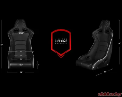 Braum Racing Venom-X Series Fixed Back Bucket Seat (Each) - Black Diamond Leatherette w/ Red Trim - BRR7-BDRS