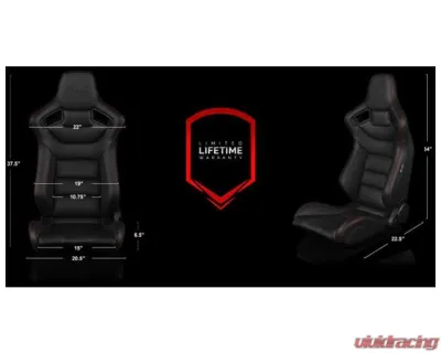 Braum Racing Elite Fixed Back Bucket Seat Black Leatherette (Each) - BRR1-BKFB