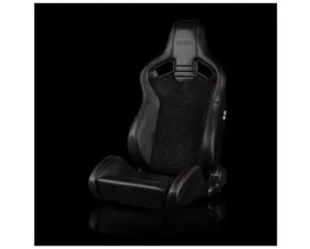 Braum Racing Elite V2 Series Sport Reclinable Seats Black Leatherette|Honeycomb Suede|Red Stitching (Pair)