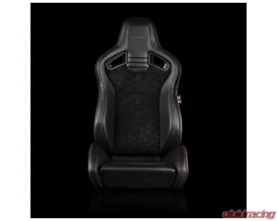 Braum Racing Elite V2 Series Sport Reclinable Seats Black Leatherette|Honeycomb Suede|Red Stitching (Pair) - BRR1-HXRS2