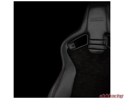 Braum Racing Elite V2 Series Sport Reclinable Seats Black Leatherette|Honeycomb Suede|Red Stitching (Pair) - BRR1-HXRS2