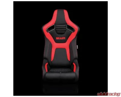 Braum Racing Elite-R Series Sport Reclinable Seats Black|Red Cloth (Pair) - BRR1R-BFRD