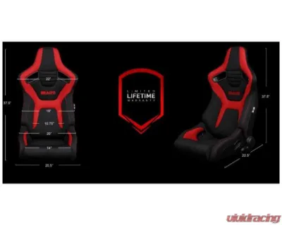 Braum Racing Elite-R Series Sport Reclinable Seats Black|Red Cloth (Pair) - BRR1R-BFRD