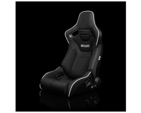 Braum Racing Elite-R Series Sport Reclinable Seats Black Cloth|White Trim (Pair)