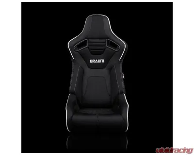 Braum Racing Elite-R Series Sport Reclinable Seats Black Cloth|White Trim (Pair) - BRR1R-BFWP