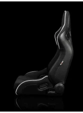 Braum Racing Elite-R Series Sport Reclinable Seats Black Cloth|White Trim (Pair)                                     - BRR1R-BFWP - Image 3