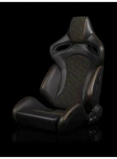 Braum Racing Orue-S Series Sport Reclinable Seats Black Leatherette|Honeycomb Alcantara|Orange Stitching (Pair)                                     - BRR6S-HXOS - Image 6