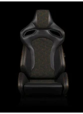 Braum Racing Orue-S Series Sport Reclinable Seats Black Leatherette|Honeycomb Alcantara|Orange Stitching (Pair)                                     - BRR6S-HXOS - Image 2