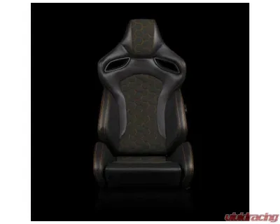 Braum Racing Orue-S Series Sport Reclinable Seats Black Leatherette|Honeycomb Alcantara|Orange Stitching (Pair) - BRR6S-HXOS