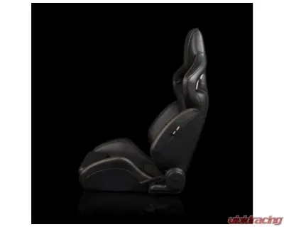 Braum Racing Orue-S Series Sport Reclinable Seats Black Leatherette|Honeycomb Alcantara|Orange Stitching (Pair) - BRR6S-HXOS