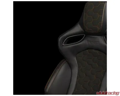 Braum Racing Orue-S Series Sport Reclinable Seats Black Leatherette|Honeycomb Alcantara|Orange Stitching (Pair) - BRR6S-HXOS