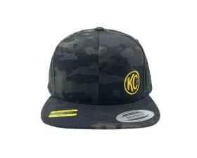 KC Hilites Black Logo Flat Bill Snapback Trucker Hat - Adjustable Fit, Black Color