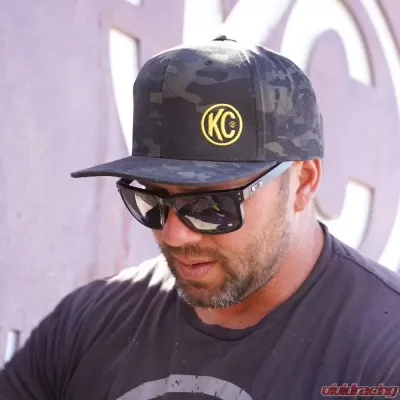 KC Hilites Black Logo Flat Bill Snapback Trucker Hat - Adjustable Fit, Black Color - 70212