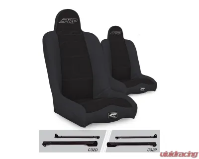 PRP Seats Daily Driver High Back Suspension Seats Kit Pair Black Jeep Wrangler CJ7 | YJ - A140110-C32-50