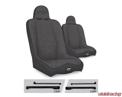 PRP Seats Daily Driver High Back Suspension Seats Kit Pair Gray Jeep Wrangler CJ7 | YJ - A140110-C32-54