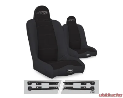 PRP Seats Daily Driver High Back Suspension Seats Kit Pair Black Jeep Wrangler JK | JKU - A140110-C38-50