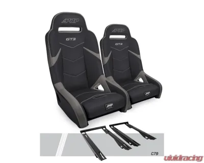 PRP Seats GT3 Suspension Seats Kit Pair Black & Gray Polaris RZR PRO XP PRO R Turbo R - A7301-PORXP-C79-203