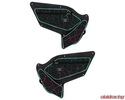 PRP Seats PRP Shreddy Front Door Bags w/ Knee Pad Pair Cracked and Teal Polaris RZR PRO XP PRO R Turbo R - SHRDYE97-314