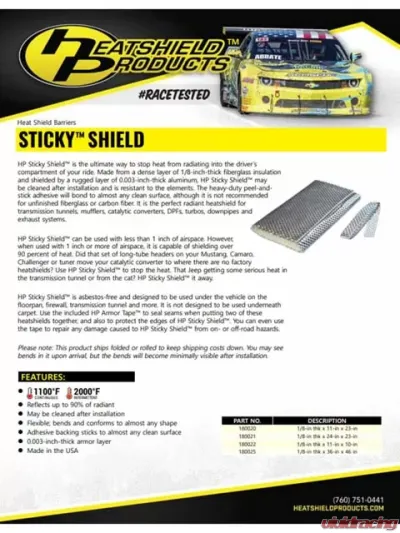 Heatshield Products HP Sticky Shield 1/8 Inch Thick 23 Inch X 24 Inch - 180021