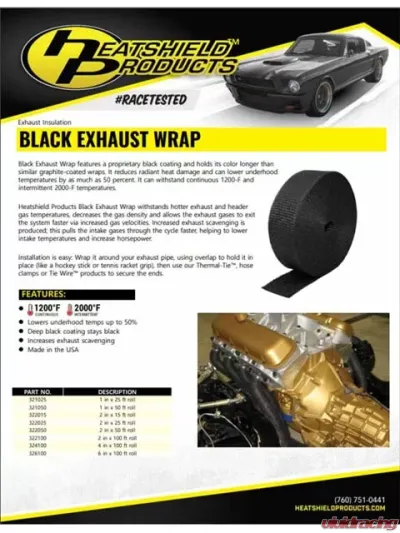 Heatshield Products Exhaust Heat Shield Wrap Black 2 Inch X 100 Foot - 322100