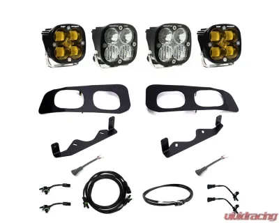 Baja Designs Amber Squadron SAE/Squadron Pro Dual Fog Pocket Light Kit w/ Upfitter Wiring Ford F-250 | F-350 2023+ - 448228UP