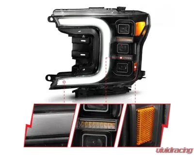 Anzo USA Full Led Projector Light Bar Headlights Black Amber Ford F-150 2018-2020 - 111519