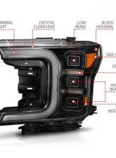 Anzo USA Full Led Projector Light Bar Headlights Black Amber Ford F-150 2018-2020                                     - 111519 - Image 6