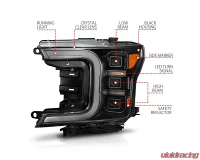 Anzo USA Full Led Projector Light Bar Headlights Black Amber Ford F-150 2018-2020 - 111519