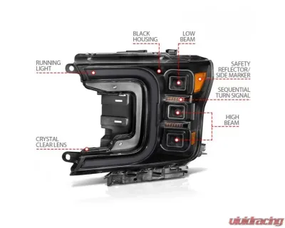 Anzo USA Full Led Projector Smoke Bar Style Headlights Black Amber  Ford F-150 2018-2020 - 111520