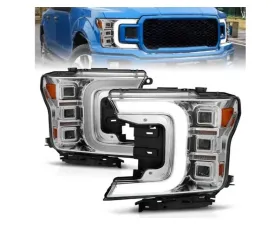 Anzo USA Full Led Projector Light Bar Style Headlights  Chrome Amber Ford F-150 2018-2020