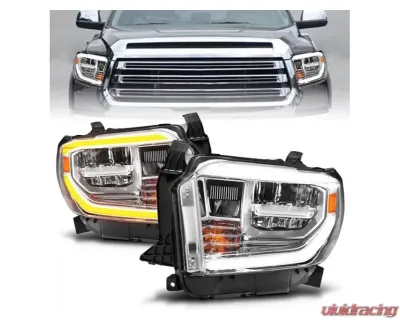 Anzo USA LED Crystal Headlights w/ Switchback Chrome Housing w/ DRL Toyota Tundra 2014-2017 - 111532
