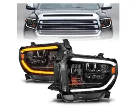 Anzo USA LED Crystal Headlights w/ Switchback Black Housing w/ DRL Toyota Tundra 2014-2021