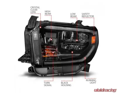 Anzo USA LED Crystal Headlights w/ Switchback Black Housing w/ DRL Toyota Tundra 2014-2021 - 111533