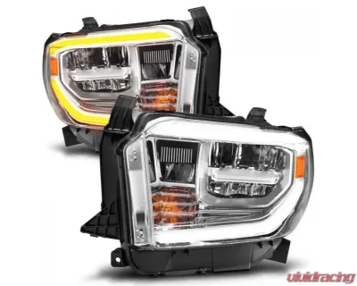 Anzo USA LED Crystal Headlights w/ Switchback Chrome Housing w/ DRL Toyota Tundra 2014-2021 - 111534