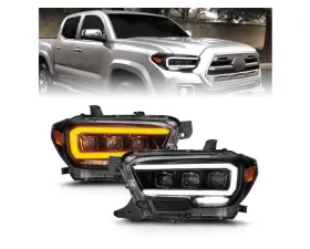Anzo USA Full LED Proj Headlights w/Light Bar Seq. Black w/Initiation Light Toyota Tacoma 2016-2022