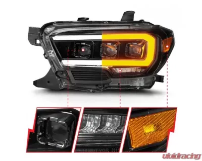 Anzo USA Full LED Proj Headlights w/Light Bar Seq. Black w/Initiation Light Toyota Tacoma 2016-2022 - 111562