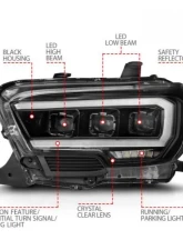 Anzo USA Full LED Proj Headlights w/Light Bar Seq. Black w/Initiation Light Toyota Tacoma 2016-2022                                     - 111562 - Image 4