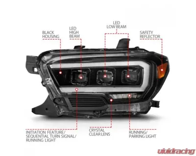 Anzo USA Full LED Proj Headlights w/Light Bar Seq. Black w/Initiation Light Toyota Tacoma 2016-2022 - 111562