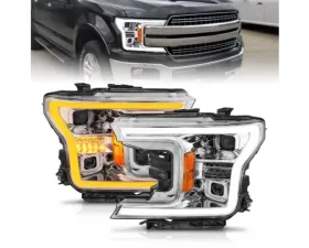 Anzo USA Full LED Proj Headlights w/Light Bar Swtchbk Seq. Chrome w/Int Ford F-150 2018-2020