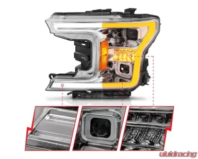 Anzo USA Full LED Proj Headlights w/Light Bar Swtchbk Seq. Chrome w/Int Ford F-150 2018-2020 - 111571