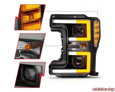 Anzo USA  LED Proj Headlights w/Light Bar Switchback Black Ford F-250|F-350|F-450 2017-2019 - 111577