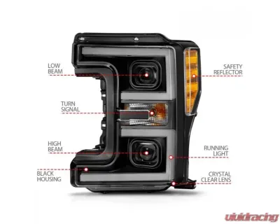 Anzo USA  LED Proj Headlights w/Light Bar Switchback Black Ford F-250|F-350|F-450 2017-2019 - 111577