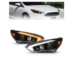 Anzo USA Projector Headlights - w/ Light Bar Switchback Black Housing Ford Focus 2015-2018