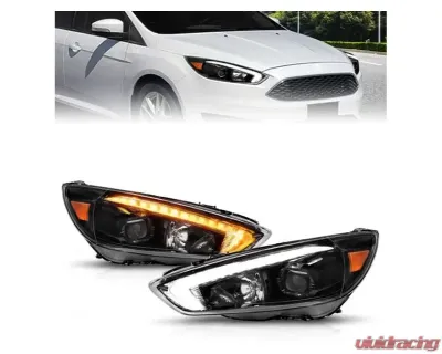 Anzo USA Projector Headlights - w/ Light Bar Switchback Black Housing Ford Focus 2015-2018 - 121564